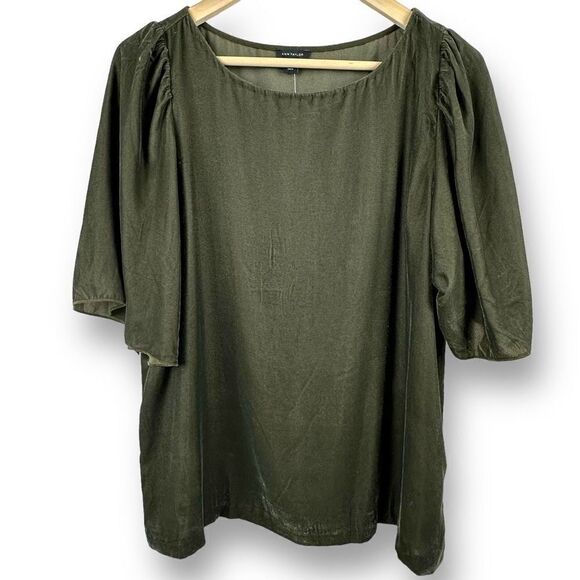 Ann Taylor Women's Size M Oversized Short Bell Sleeve Top Olive Green Solid New - Picture 1 of 11